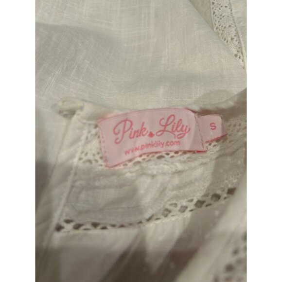 Pink Lily White Floral Embroidered Dress Size S Short Sleeve‎ - Picture 4 of 8